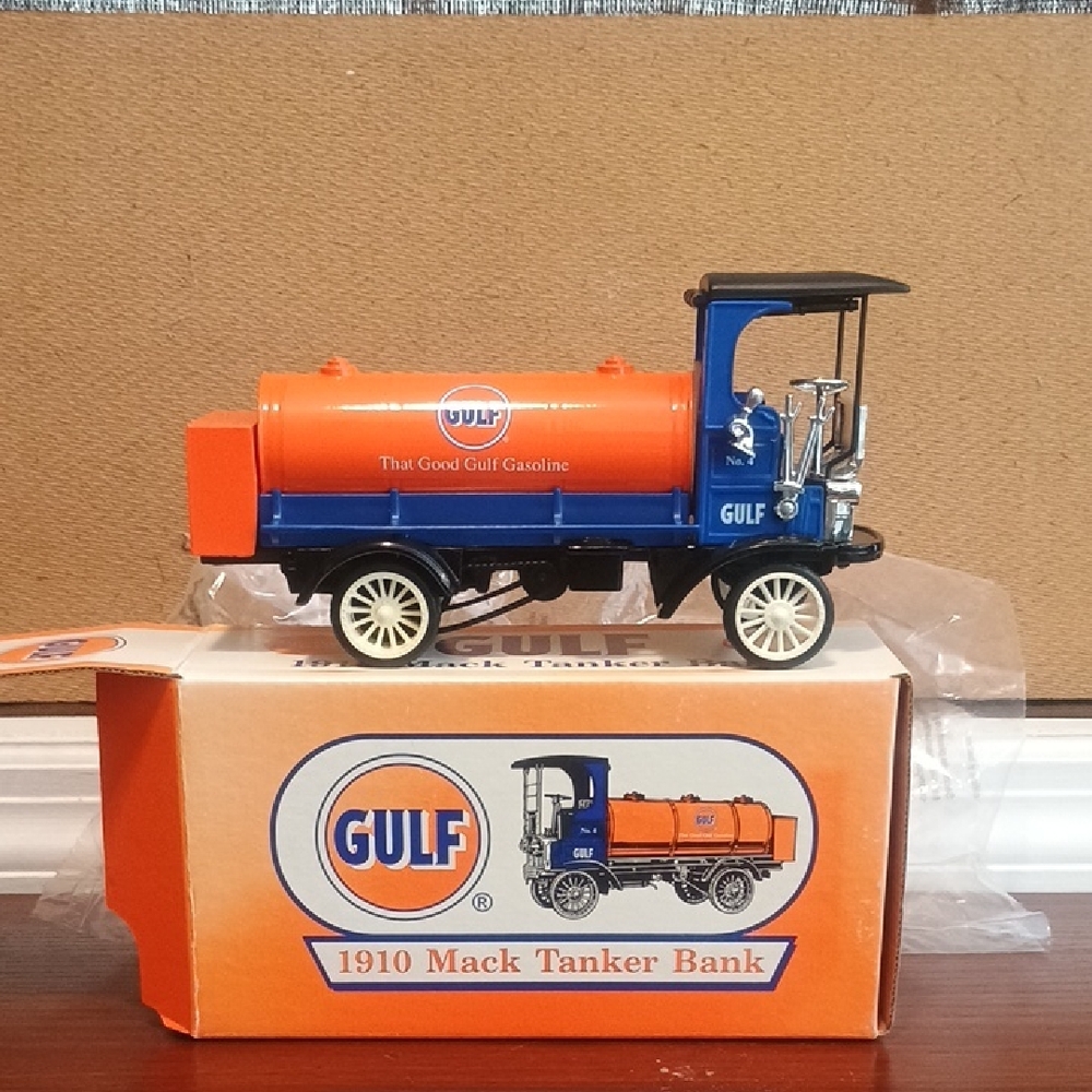 1910 Mack Gulf Tanker Bank - Orange and Blue